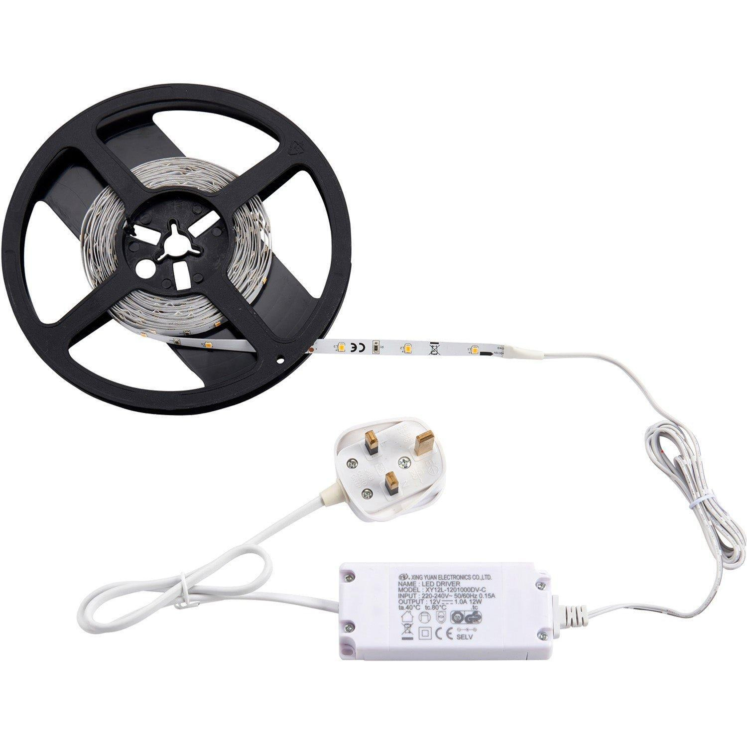 5m Warm White LED Tape Kit 12W LED Driver Flexible Under Lighting by Debenhams