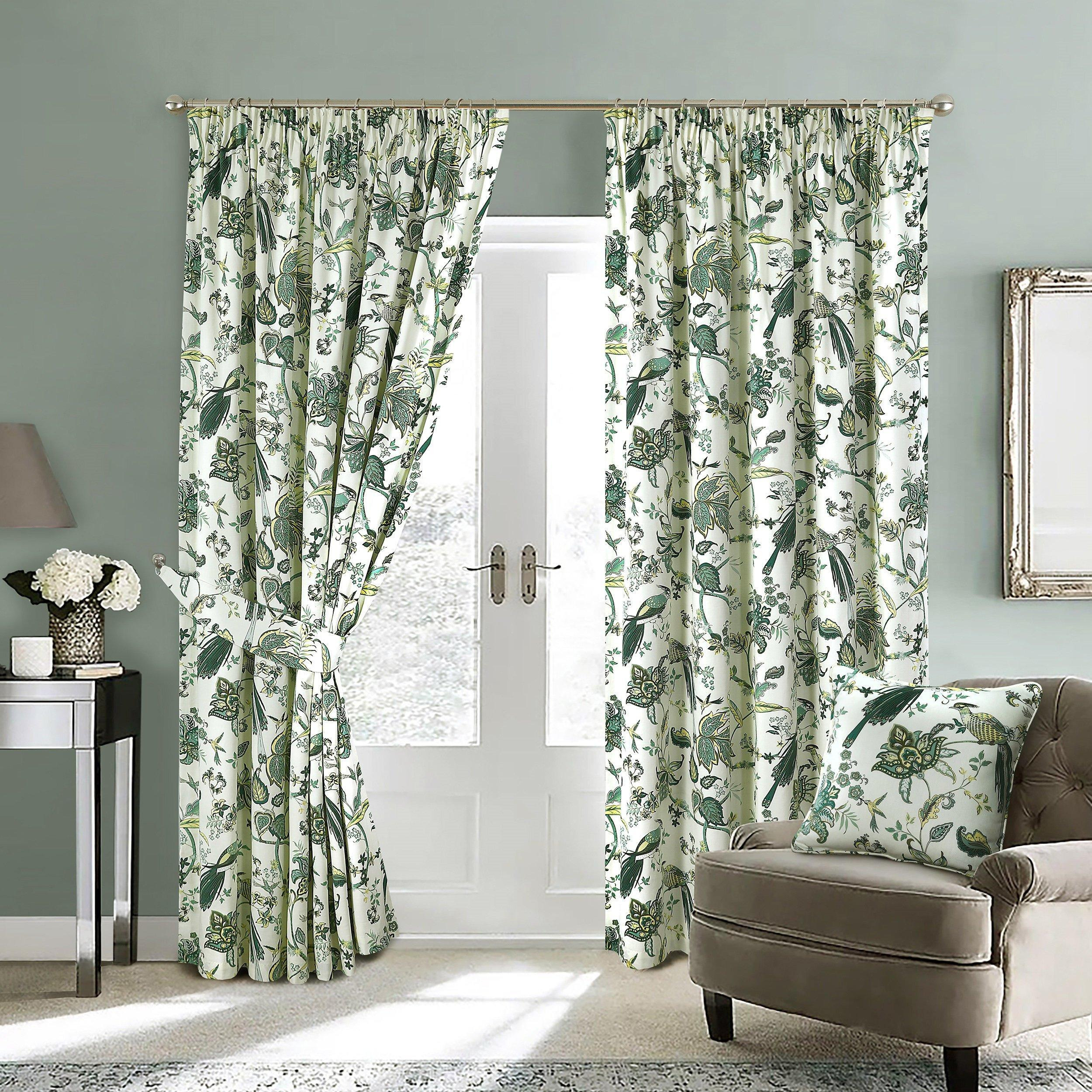 Kensington Fully Lined Botanical 3 inch Pencil Pleat Curtains pair by