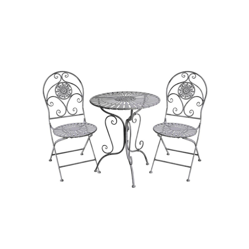 Metal Bistro 3 Piece Set Garden Patio Furniture Antique Grey by