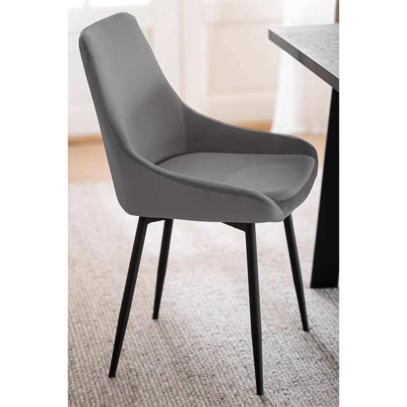 Pair Of Grey Velvet Padded Dining Chair With Black Metal Legs by Debenhams