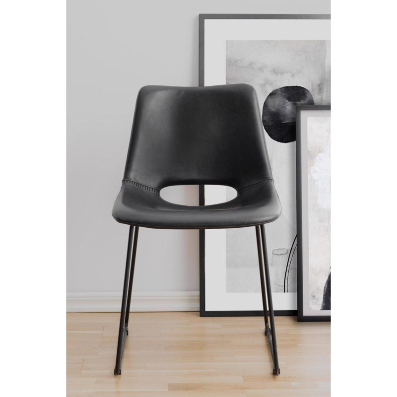 Pair Of Faux Leather Black Dining Chairs With Black Metal Frame Legs by Debenhams