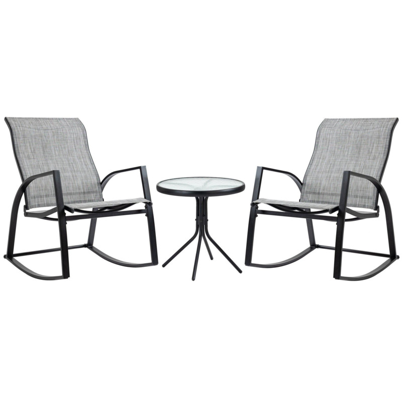 3 Pieces Outdoor Rocking Chairs Set with TempeGlass Table for Garden by Debenhams