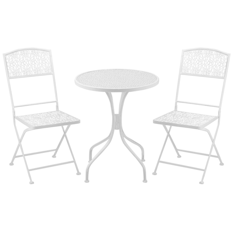 Garden Bistro Set for 2 with Folding Chairs and Round Table by