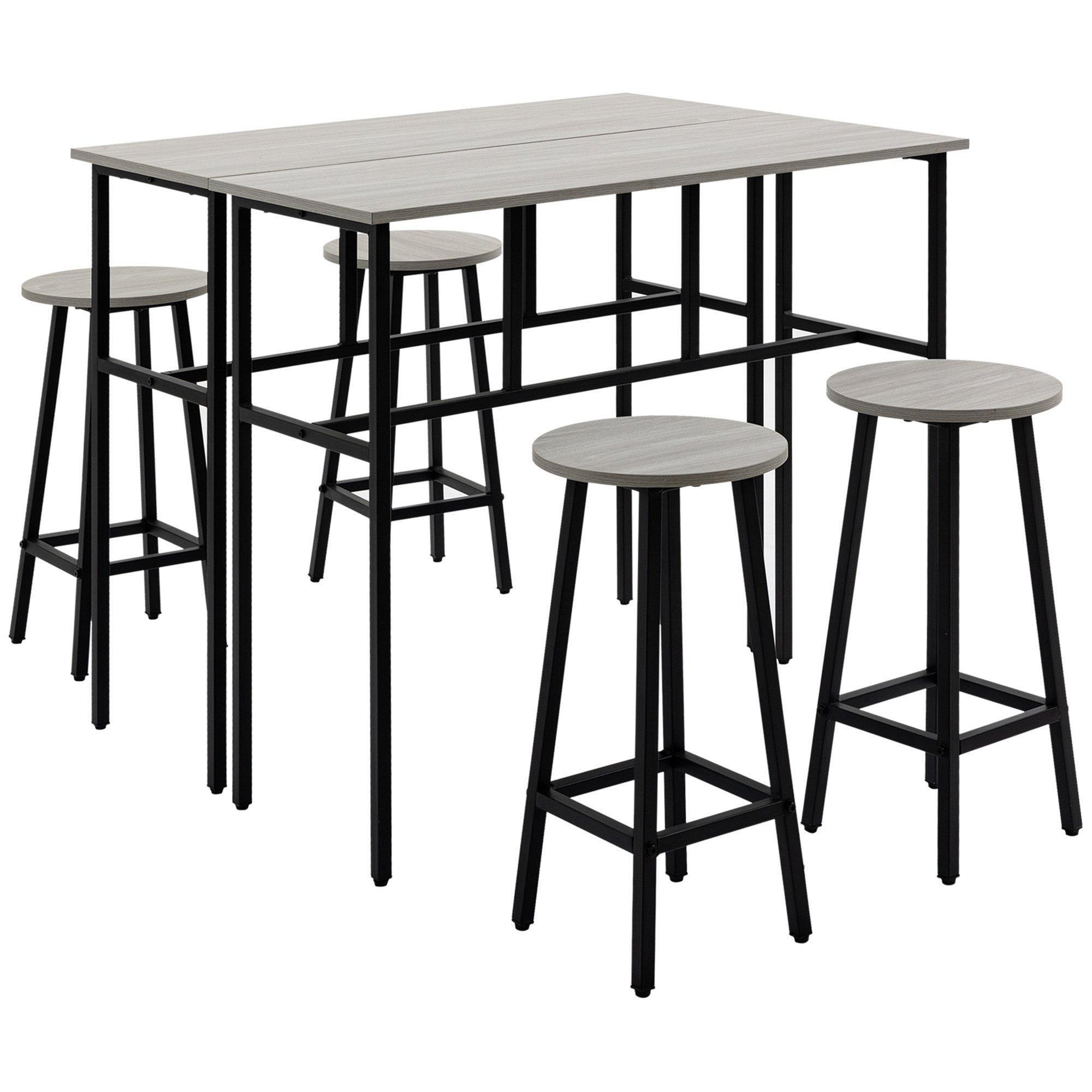 6 Piece Industrial Bar Table Set 2 Breakfast Tables with 4 Stools by