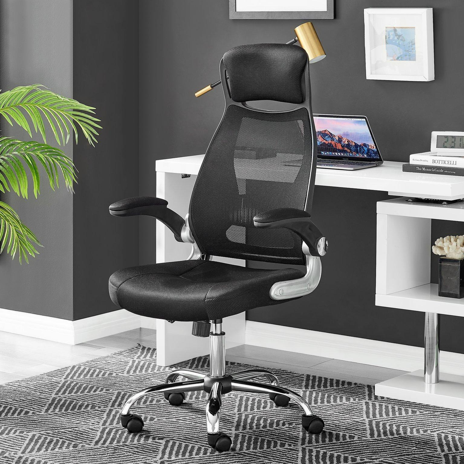 Solid Base Computer Chair Ellwood Black High Mesh Back Adjustable Height And Arm Wheeled Computer ...