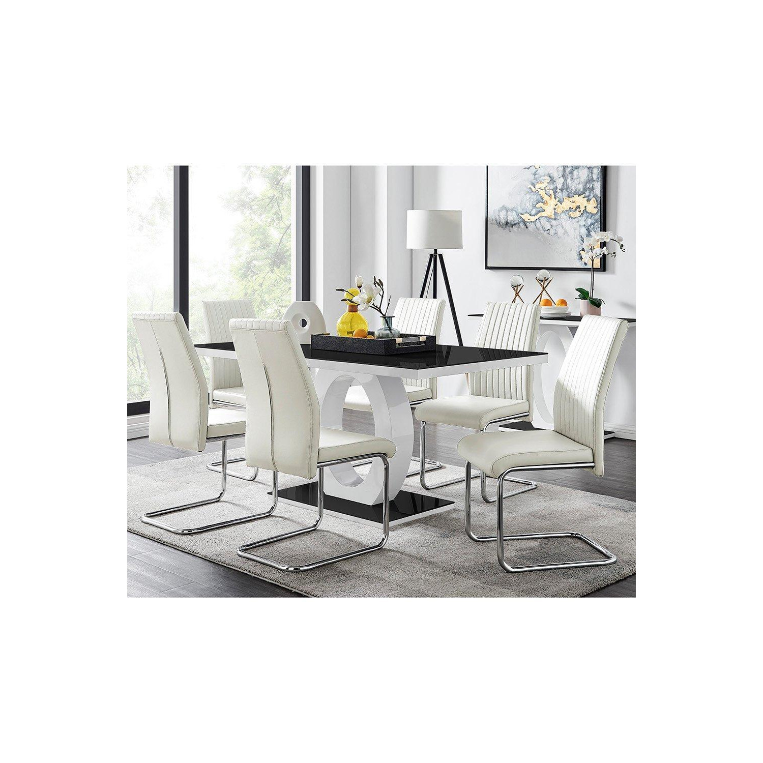 Giovani High Gloss And Glass Dining Table And 6 Lorenzo Chairs Set by