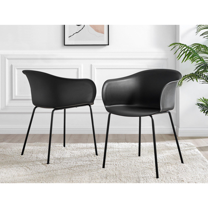 Set of 2 Harper Scandi Inspired Plastic 'Bat Chair' Dining Chairs With Black PowderCoated Metal