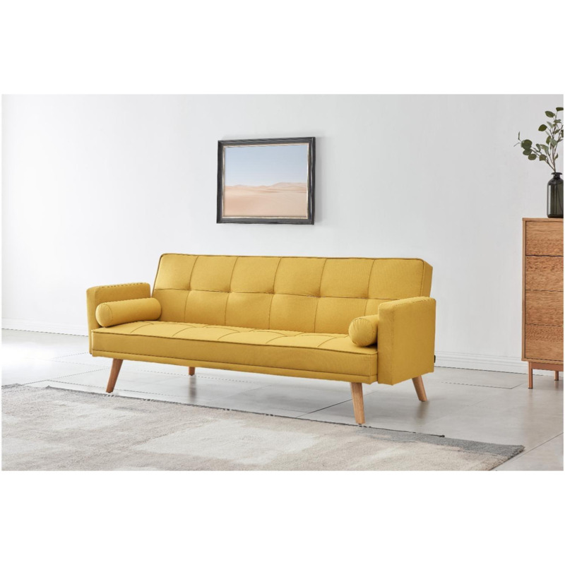 Sarnia Sofa Bed Tufted Design Linen Fabric With Bolster Cushions by