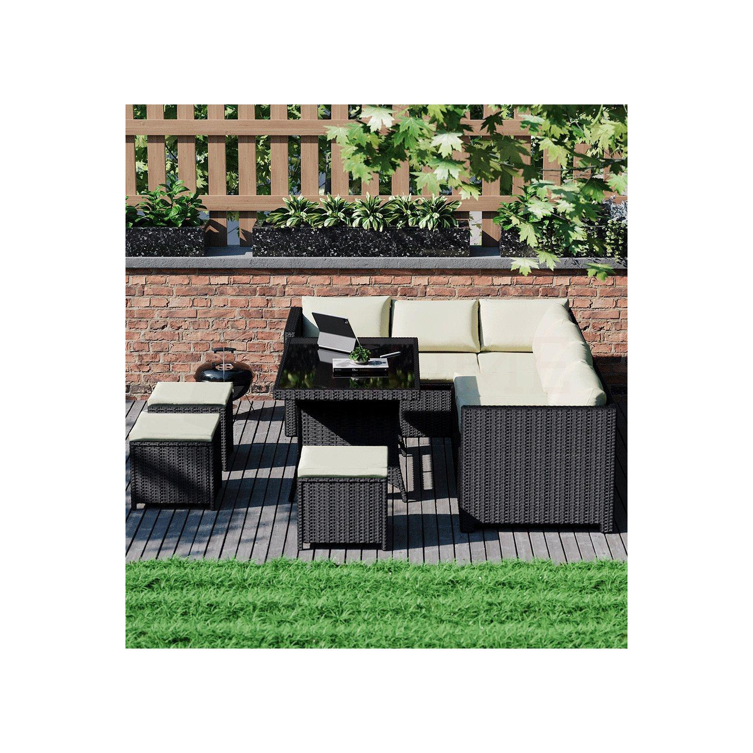 10 Pc and Cover Garden Vida Belgrave 9 Seater Rattan Set & Outdoor Patio Furniture Cover by