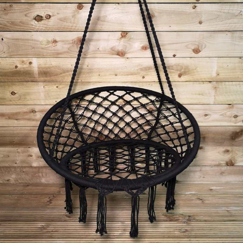 80cm Hanging Black Macrame Chair Indoor Outdoor Swing Chair Hammock by