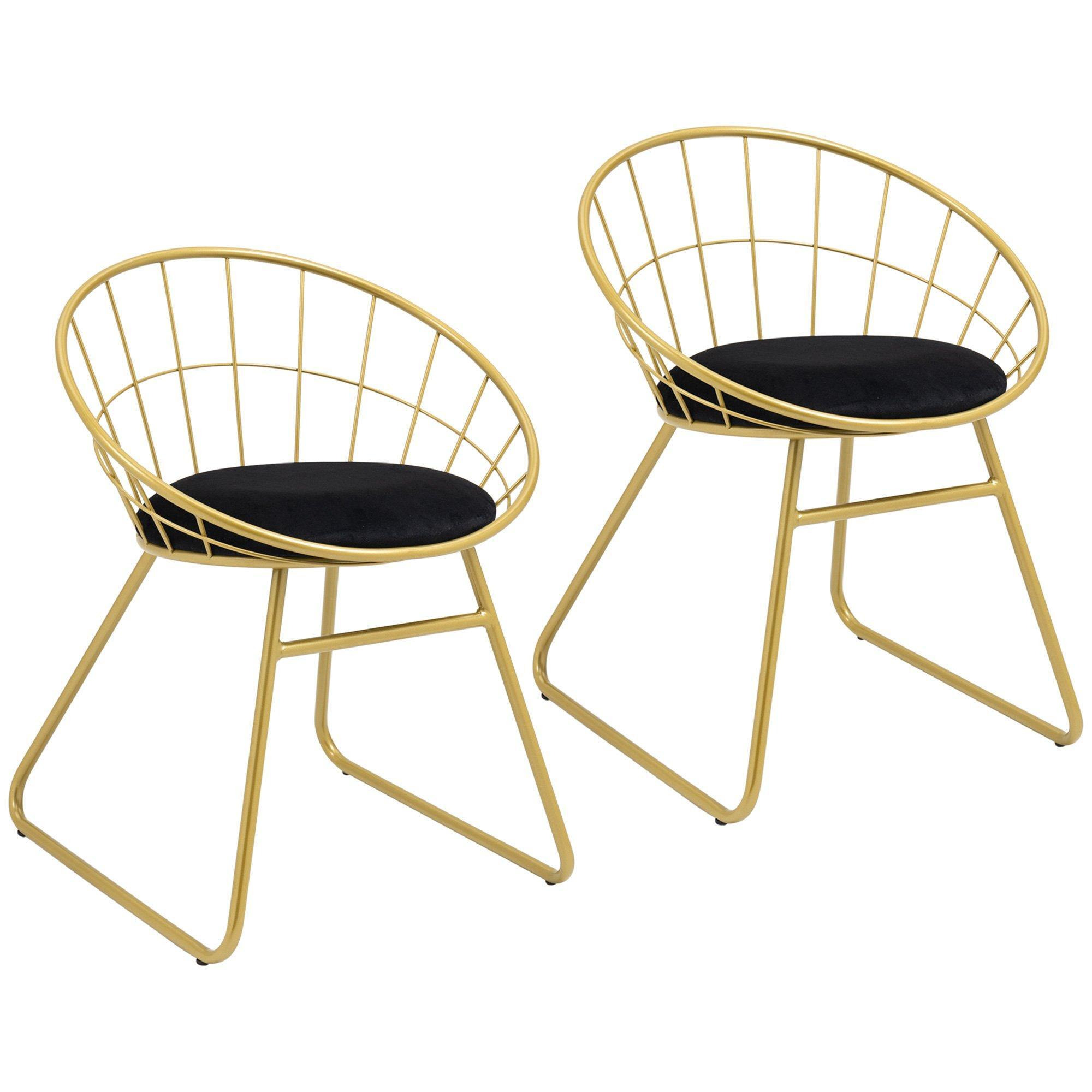 Metal Wire Dining Chairs Set of 2 with Cushion Back for Living Room by