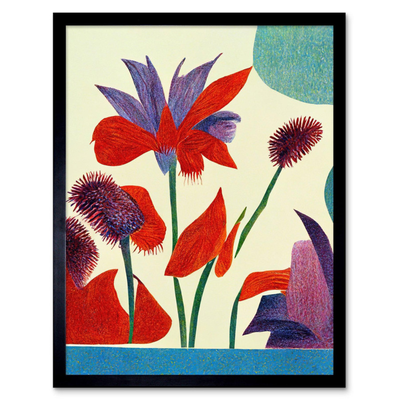 Abstract Red Purple Jungle Flowers Floral Art Print Framed Poster Wall Decor 12x16 inch by