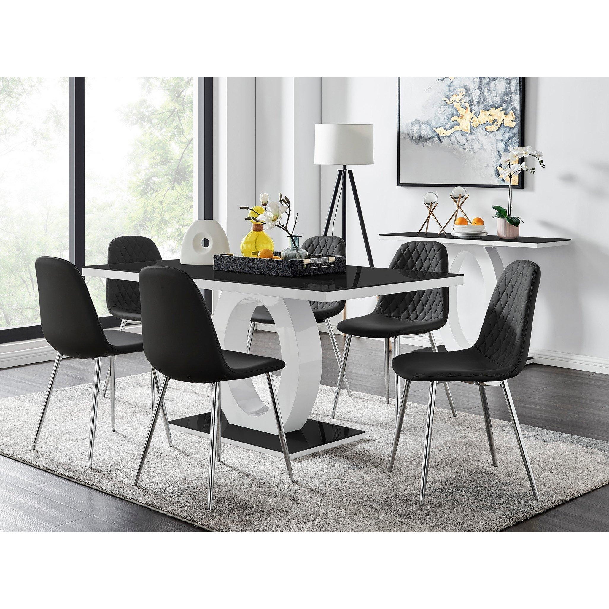 Giovani Rectangular 6 Seat White High Gloss Unique Halo Dining Table