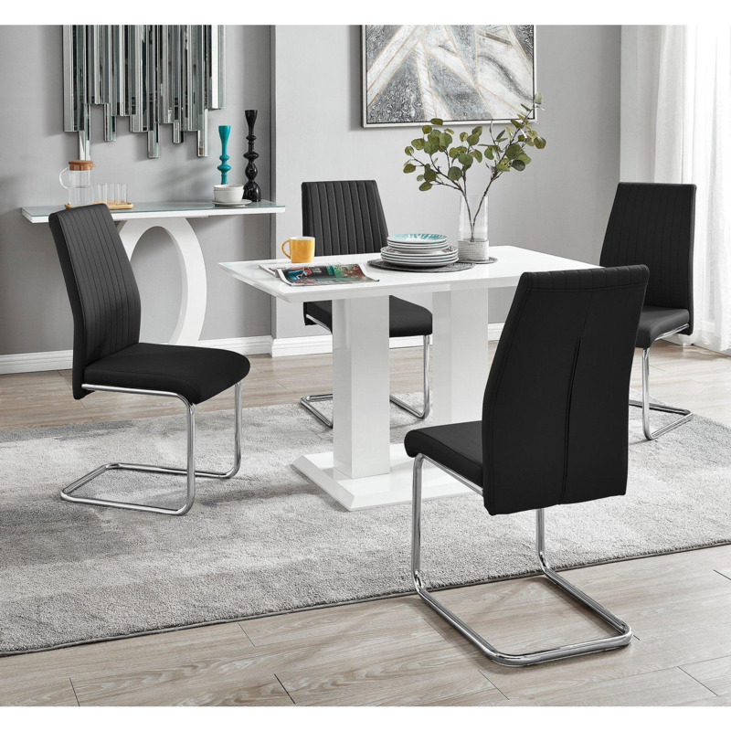 Imperia 4 Seater Modern White High Gloss Rectangular Dining Table And 4 Lorenzo Faux Leather ...