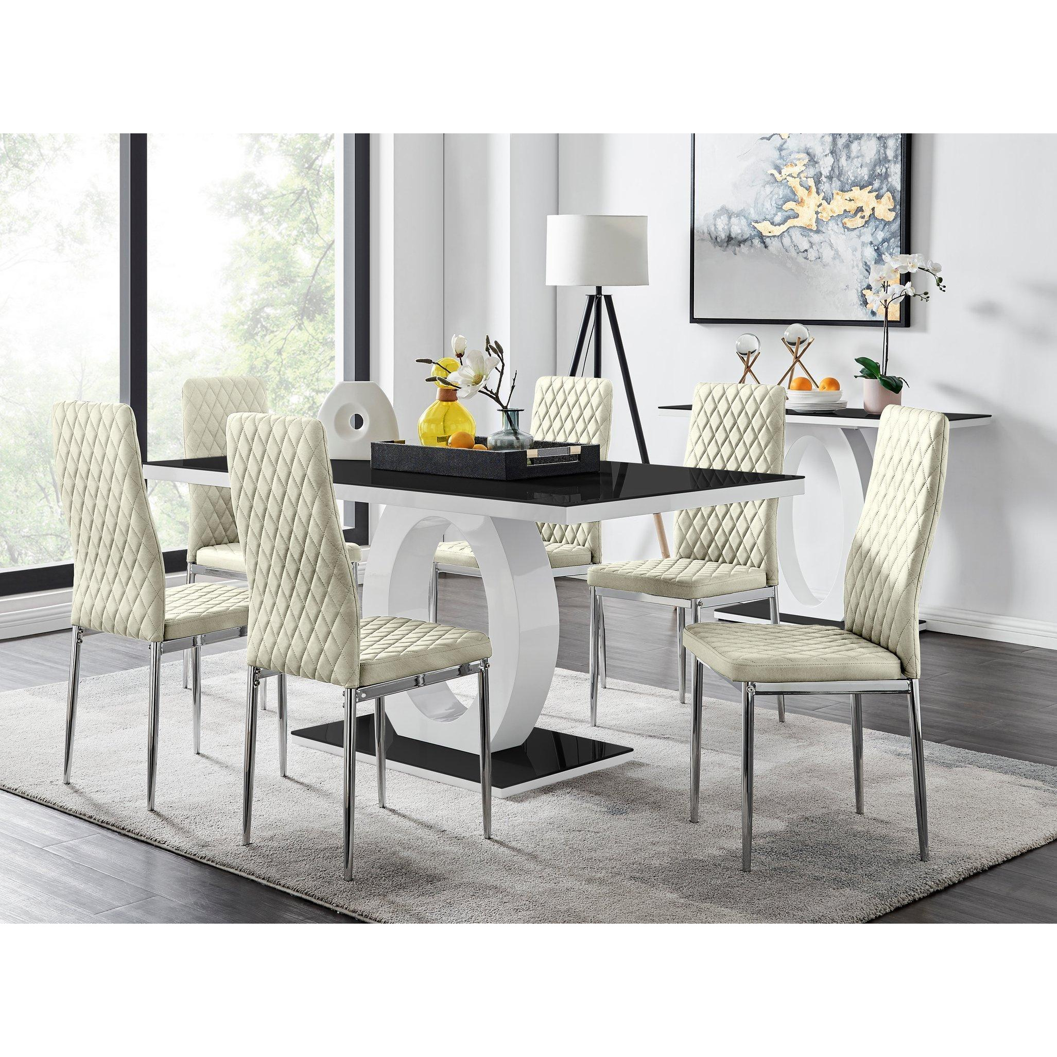 Giovani Rectangular 6 Seat White High Gloss Unique Halo Dining Table