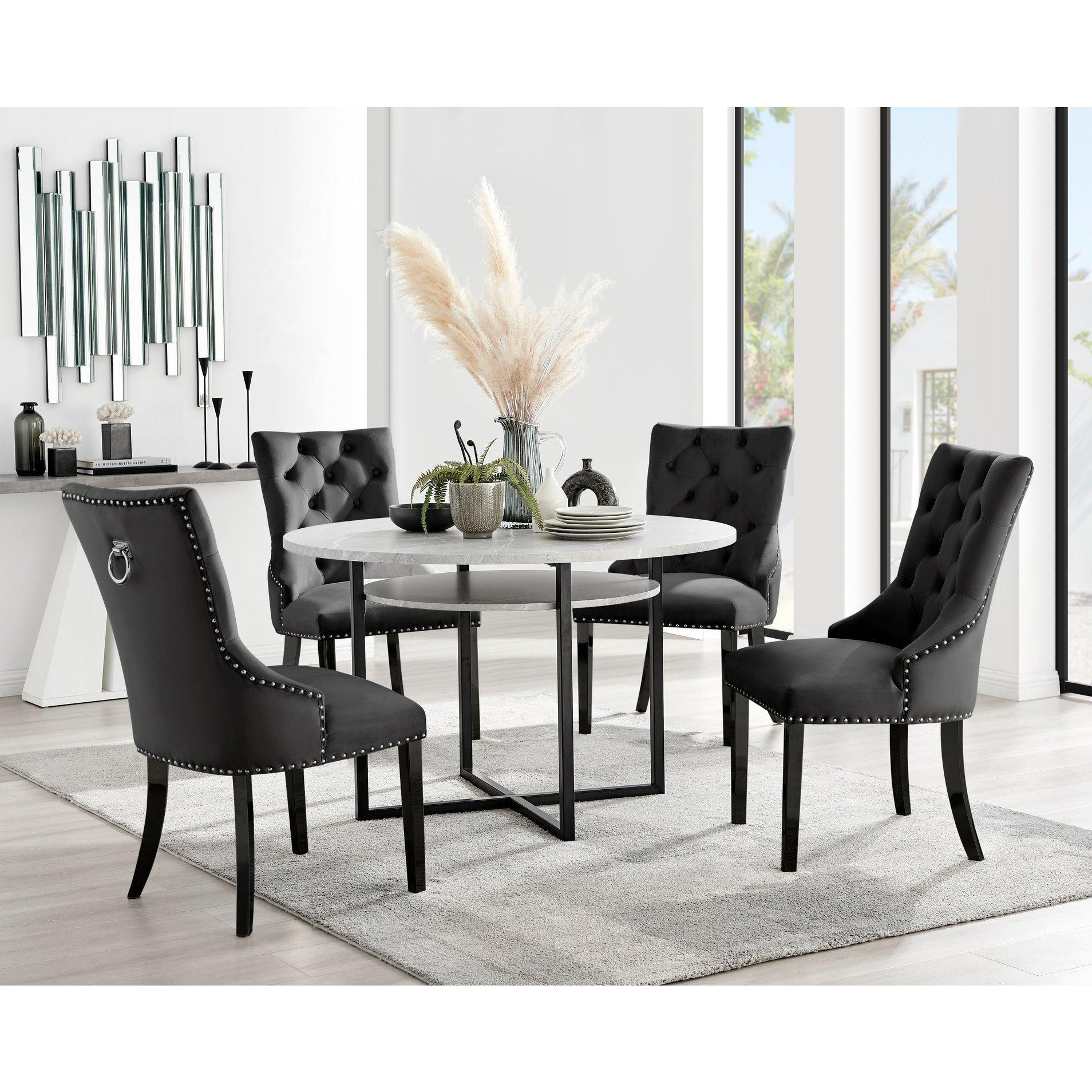 Adley Grey Concrete Effect Round Dining Table & 4 Belgravia Velvet ...