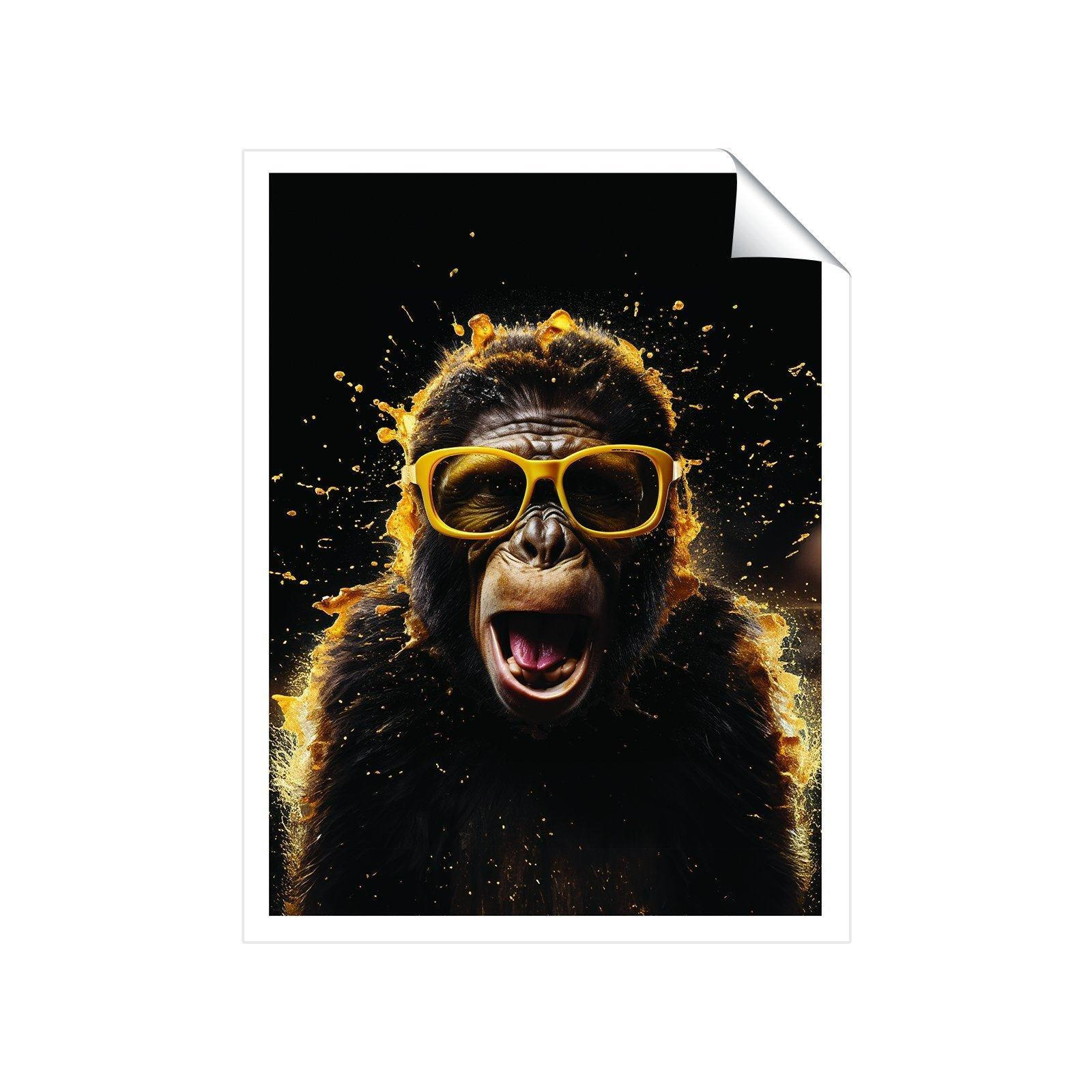 Splashart Monkey Face With Yellow Glasses Unframed Art Print by ...