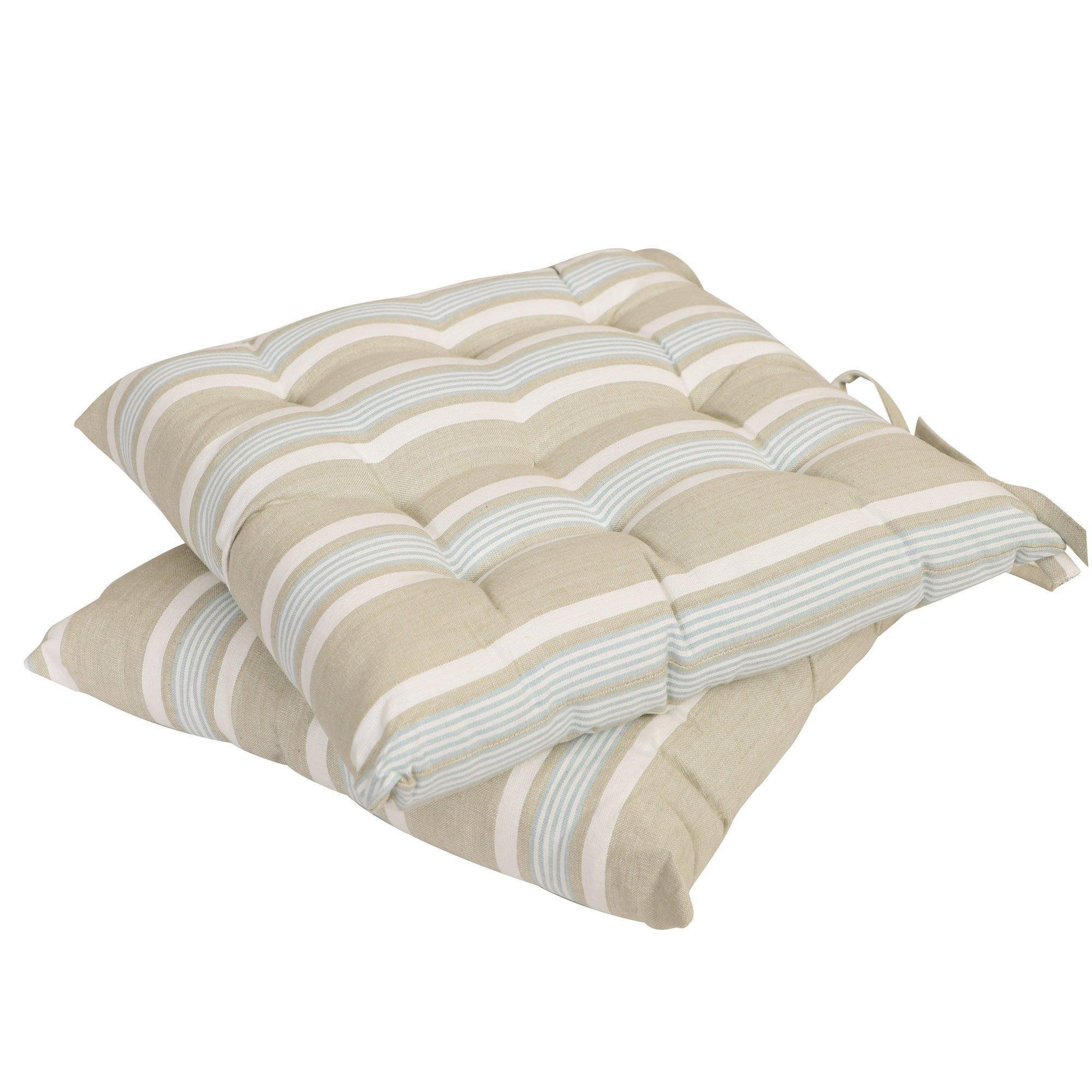 Set of 2 Traditional Striped Indoor Outdoor Chair Seat Pad Garden