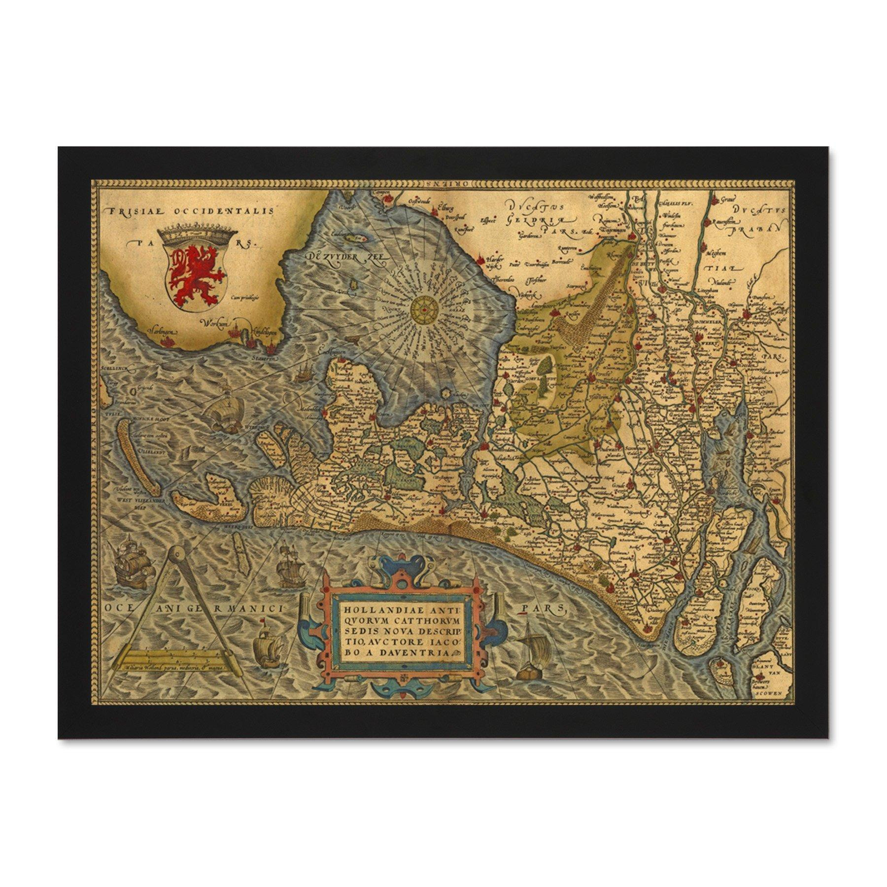 Map Old Vintage Holland Zuyderzee Netherlands Dutch Large Framed Wall
