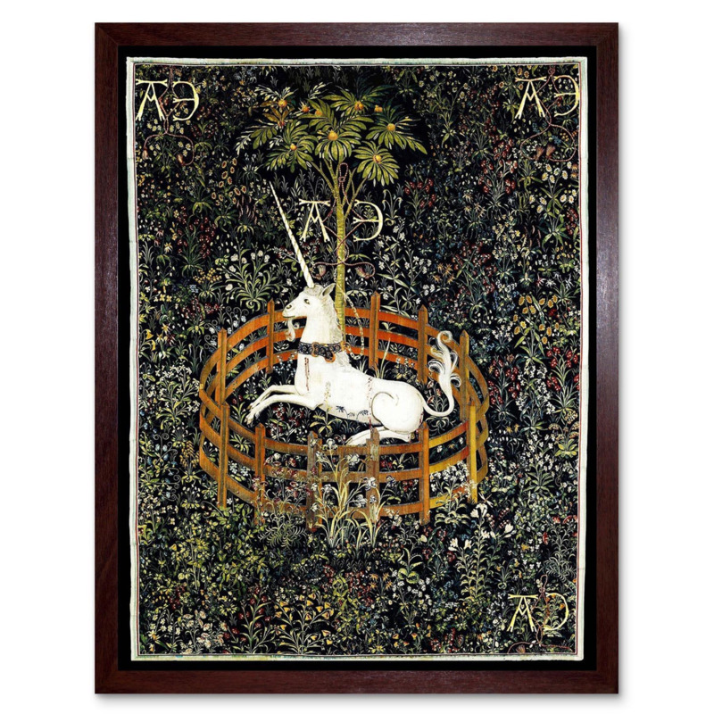 Unicorn Rests in a Garden Medieval Mythical Animal Nature Art Middle