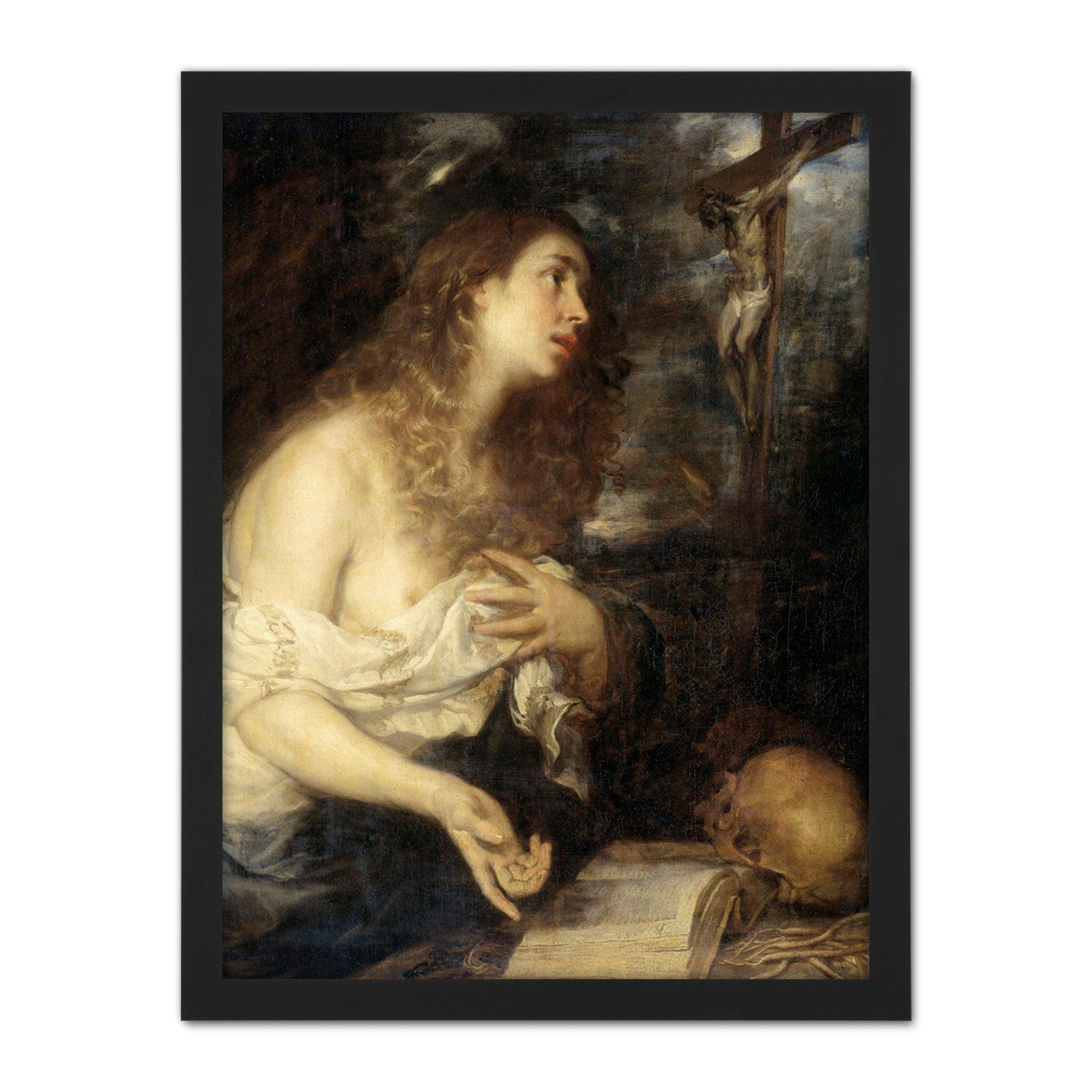 Cerezo Penitent Mary Magdalene With Skull Large Framed Wall Décor Art