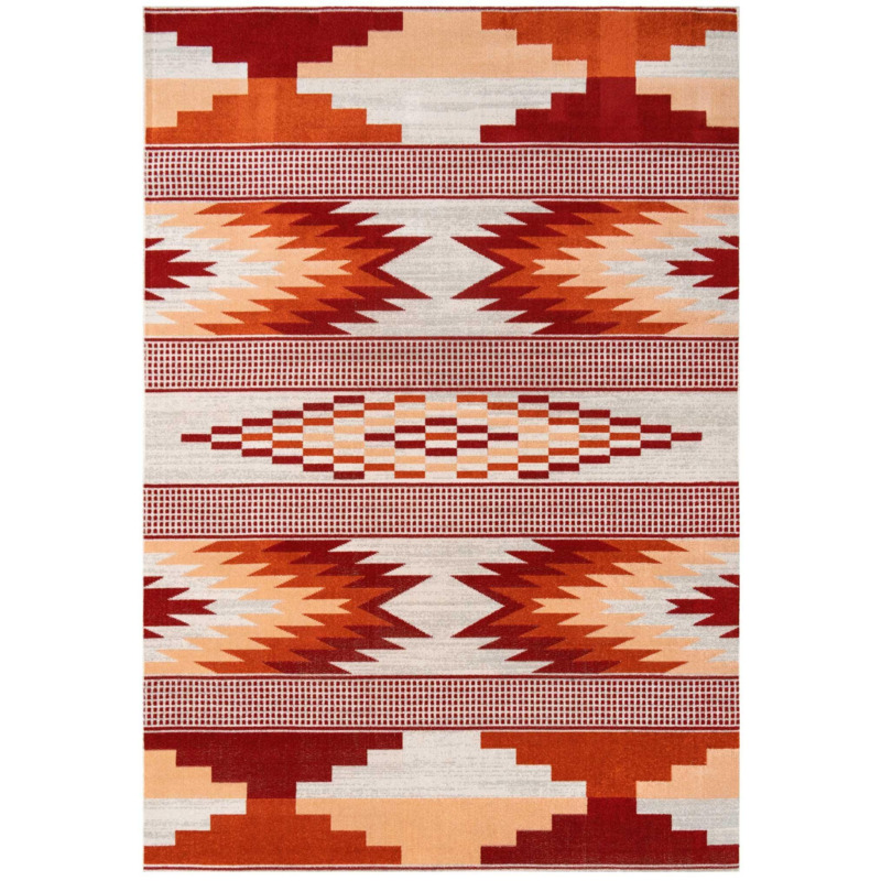 Terracotta Orange Aztec Tribal Low Pile Soft Living Room Rug by ...