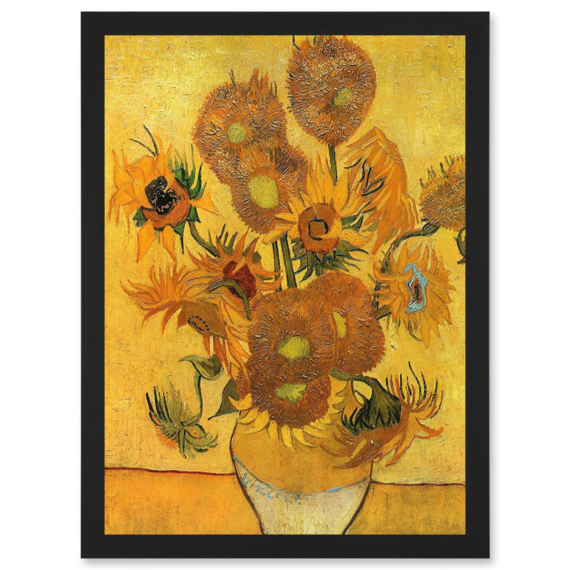 Painting Van Gogh Still Life Vase Fifteen Sunflowers A4 Artwork Framed