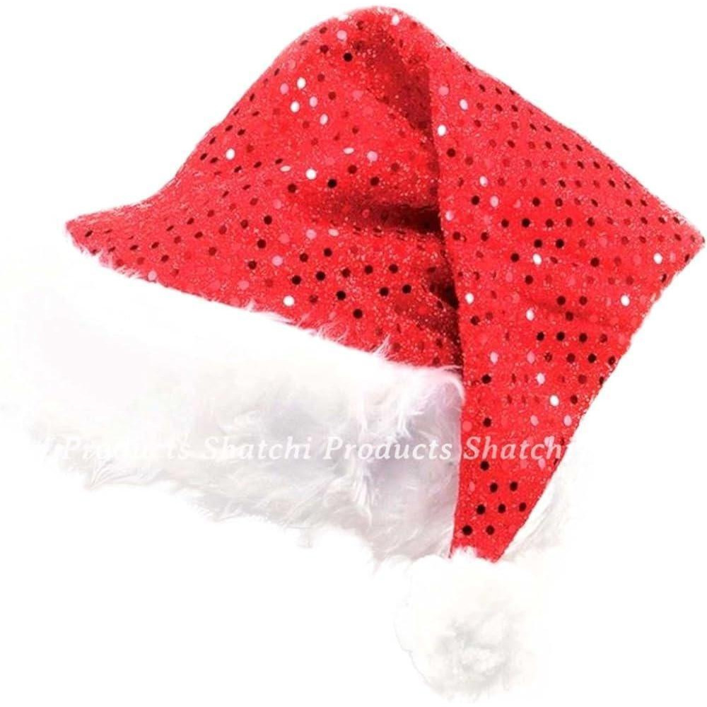 Deluxe Santa Father Christmas Hat with Sequin Fancy Dress Costume