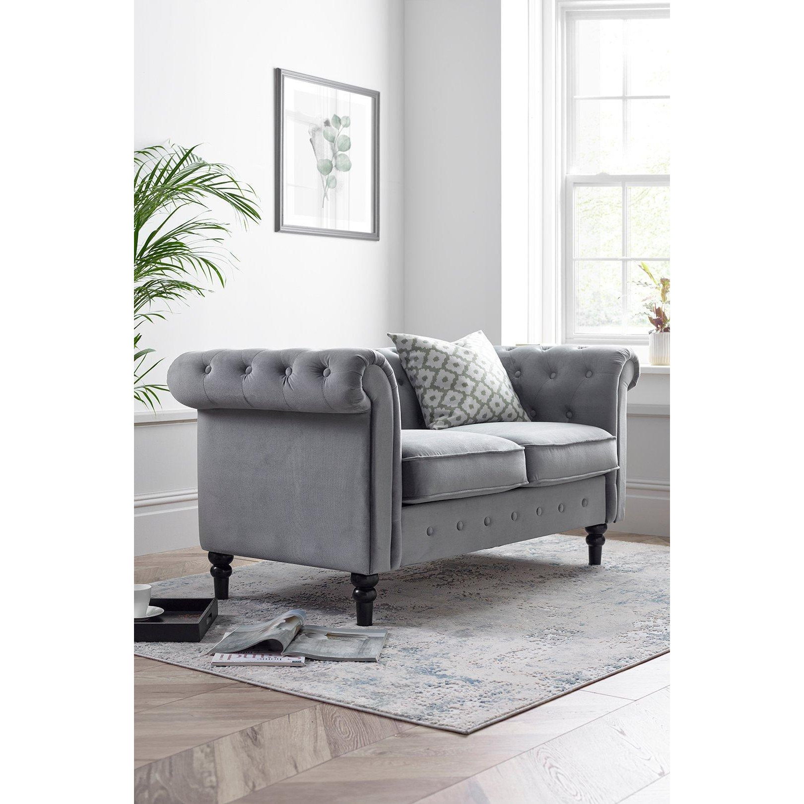 Chesterfield Grey Velvet 2 Seater Sofa by Debenhams | ufurnish.com