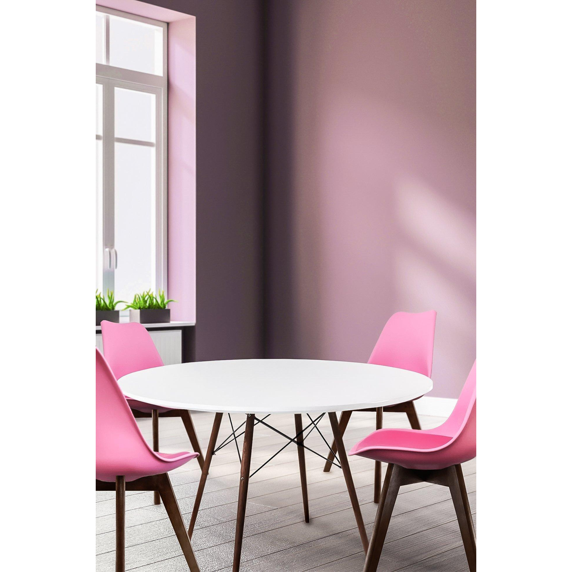 Soho Large White Circular Dining Table with Walnut Wood Legs by ...