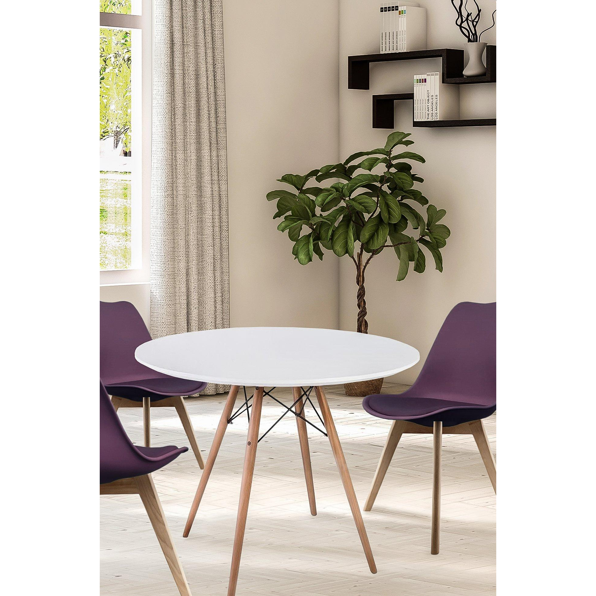 Soho Medium White Circular Dining Table with Beech Wood Legs by