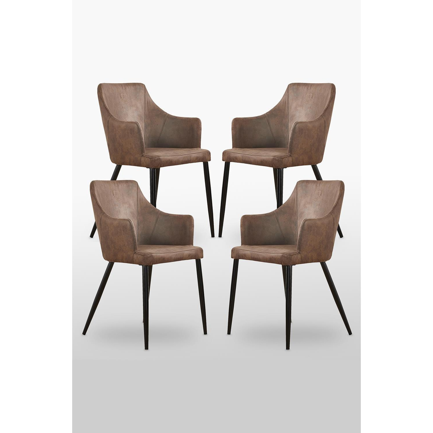 Set of 4 'Zarah Leather Dining Chairs' Upholstered Dining Armchair by