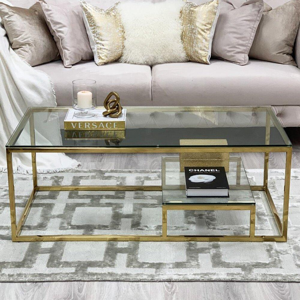 Enzo Minimalist Glass Coffee Table With Gold Frame by Debenhams