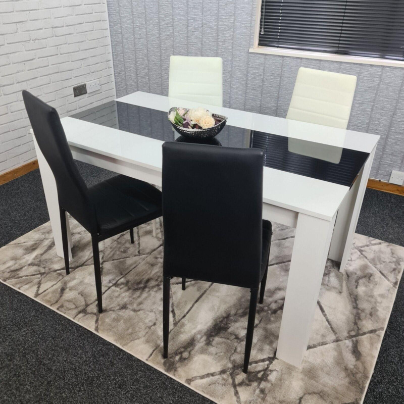 Dining Set of 4 Kitchen Dining Table and 4 Leather Chairs by Debenhams