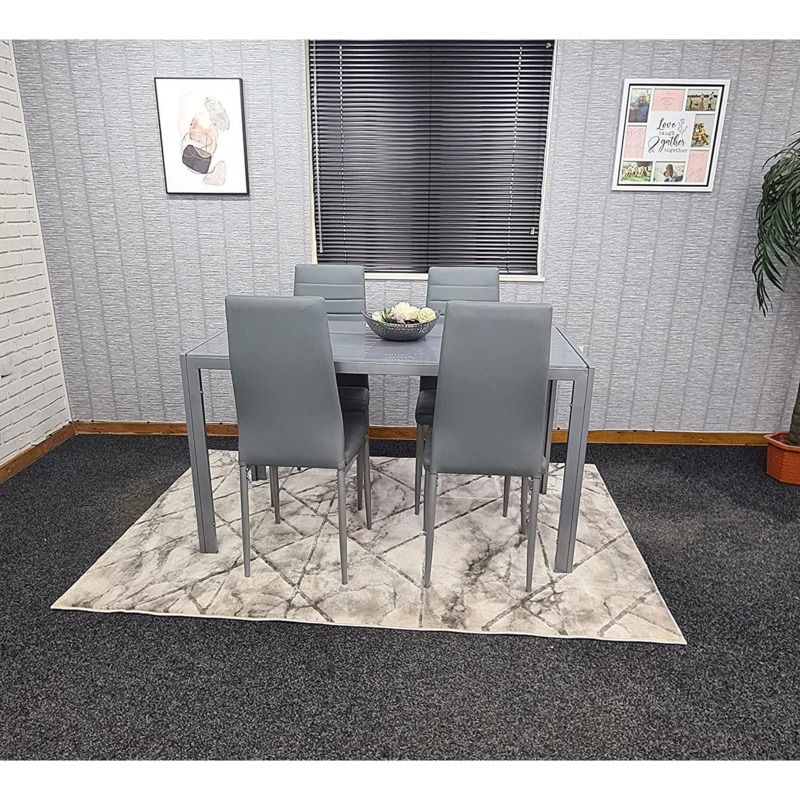 Glass Dining set Table and 4 Leather Wood Chairs Kitchen Dining Set by