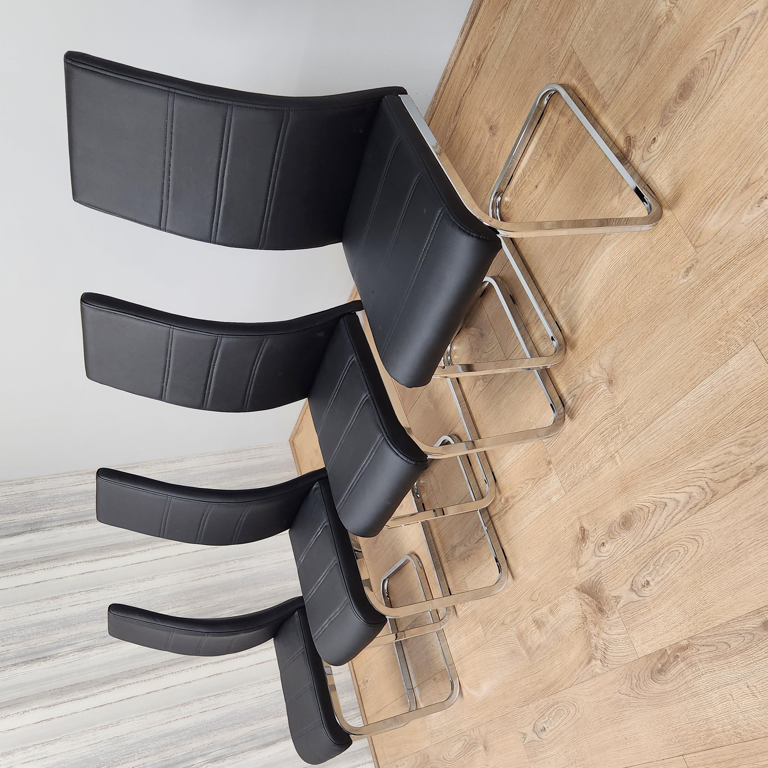 Dining Chairs High Back Set Of 4 Faux Leather Padded Marco Chrome Black Kitchen Dining Room by
