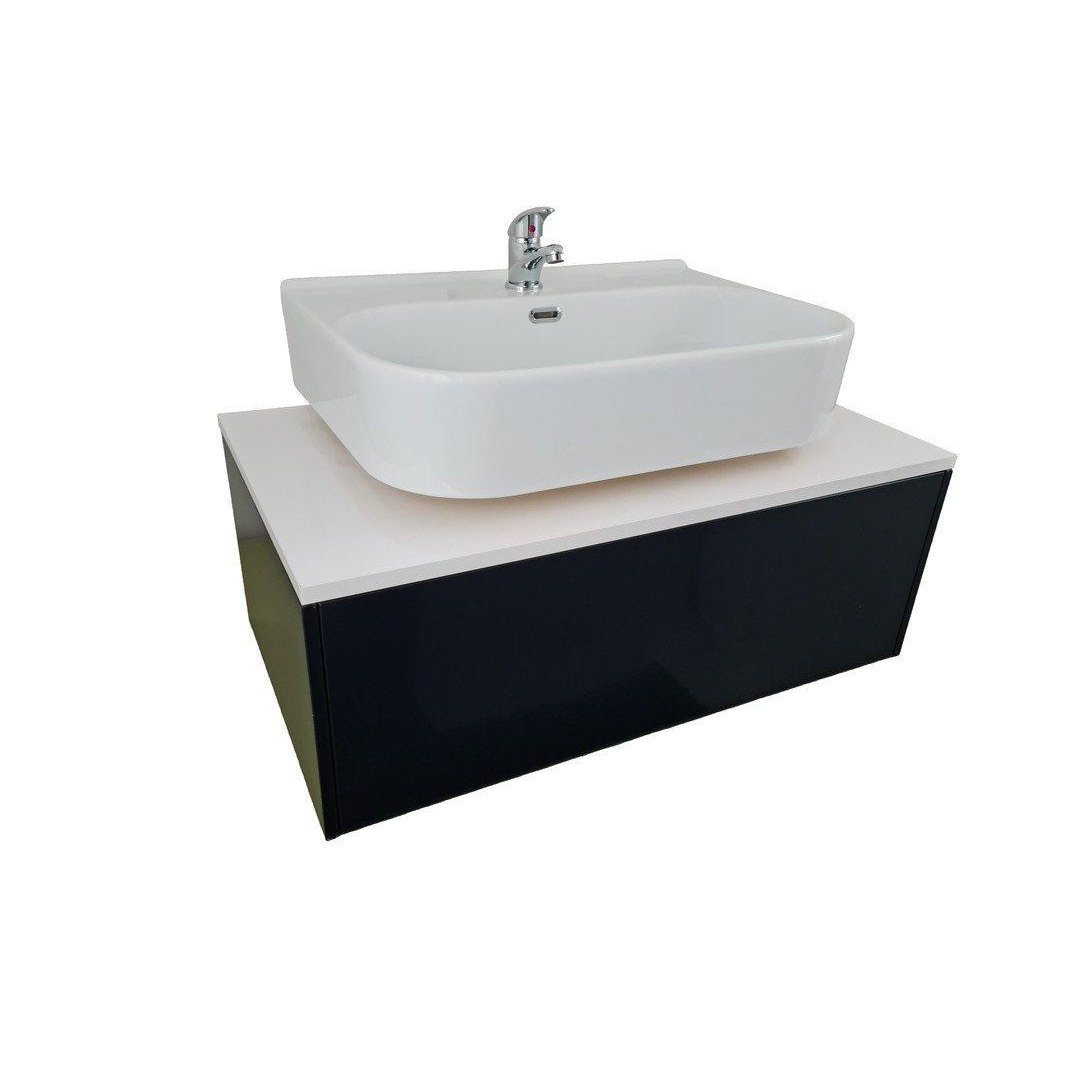 800mm Wall Hung Vanity Unit 1 Drawer Cabinet Navy Finish Ceramic Sink Basin by Debenhams ...
