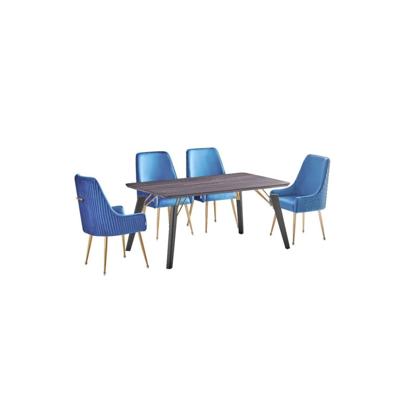 'Soho Cosmo' LUX Dining Set of 4 a Table & 4 Velvet Upholstered Chairs