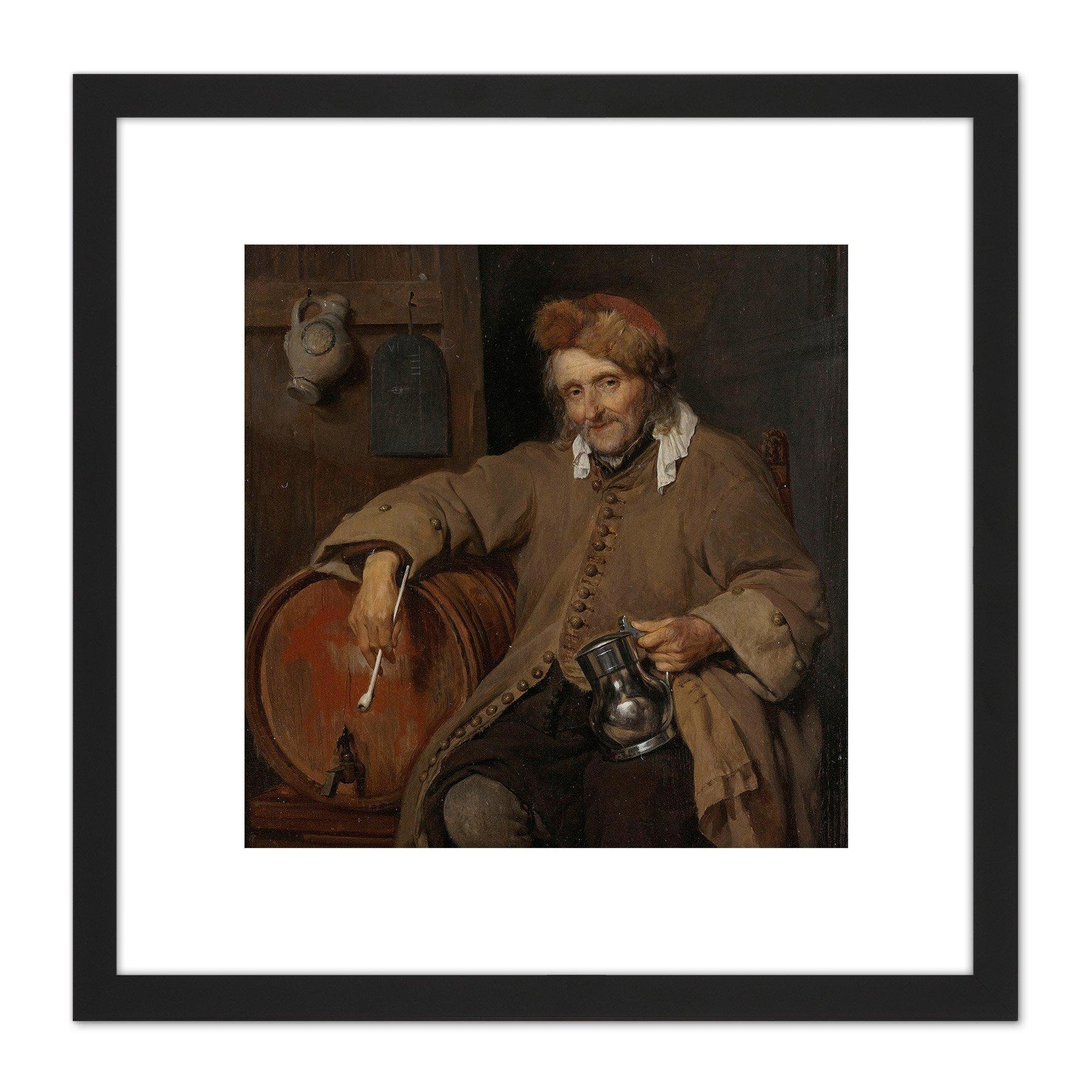 Gabriel Metsu The Old Drinker Painting 8X8 Inch Square Wooden Framed