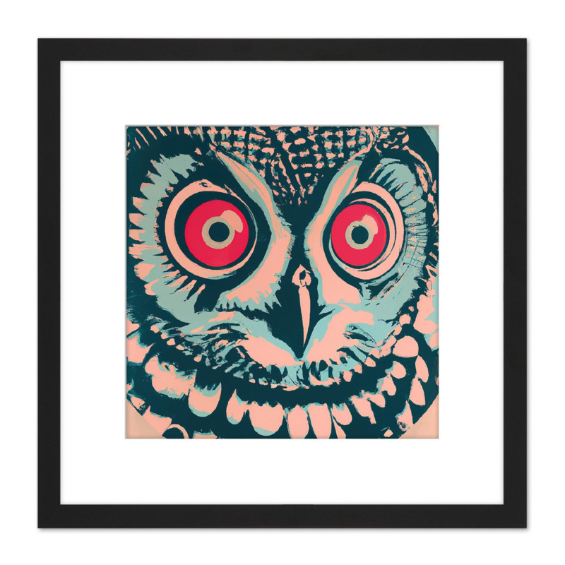 Barn Owl Bright Red Eyes Bird Pastel Acrylic Painting Square Wooden