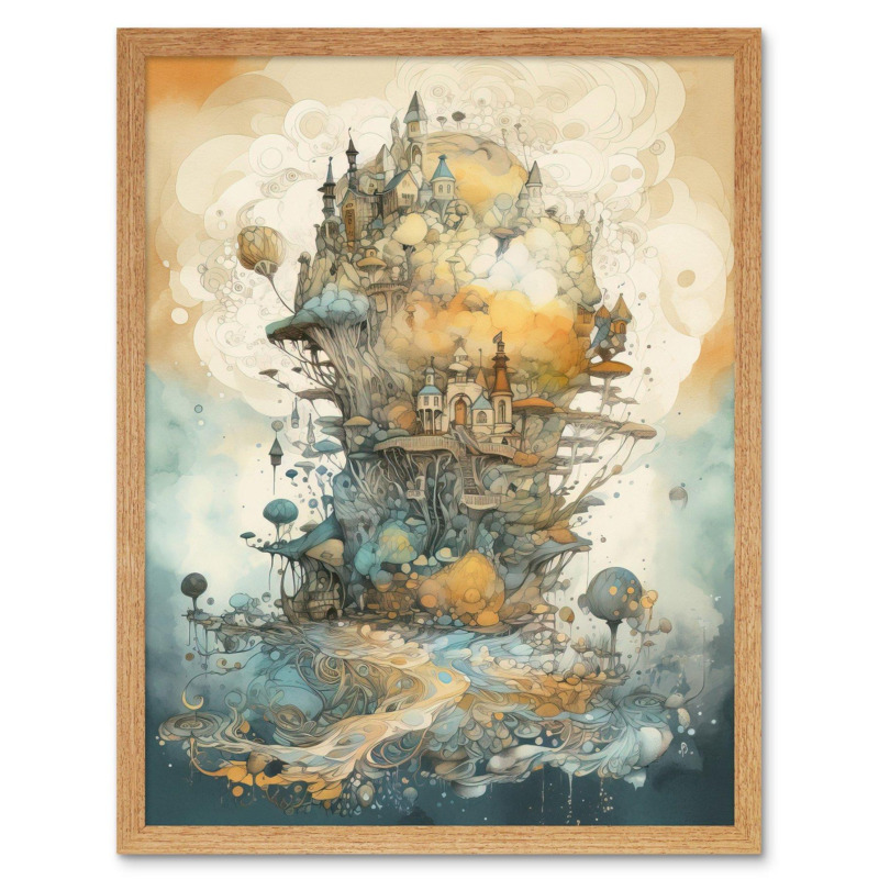 City in the Clouds Pastel Colour Concept Art Modern Watercolour