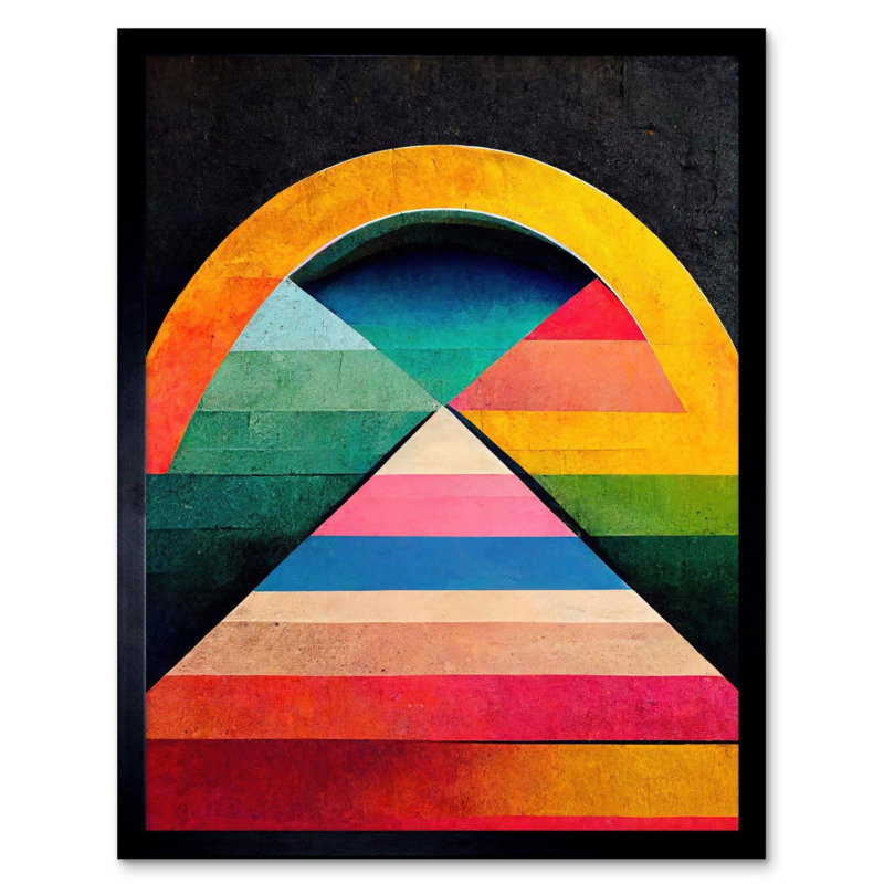 Abstract Geometric Retro Rainbow Architecture Triangle Painting Art
