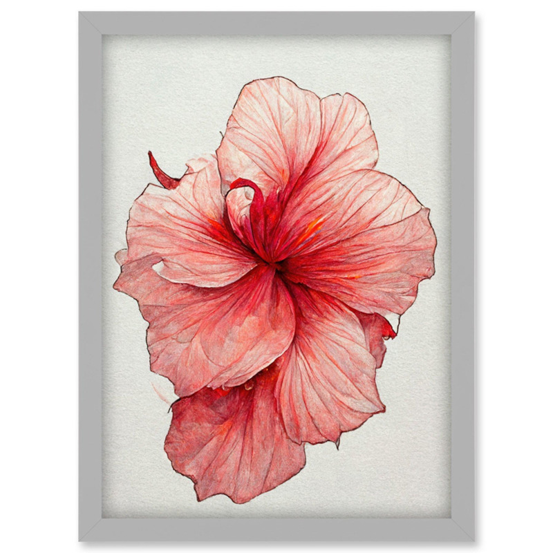 Pink Hibiscus Flower Illustration Floral Pink Artwork Framed Wall Art Print A4 by Debenhams