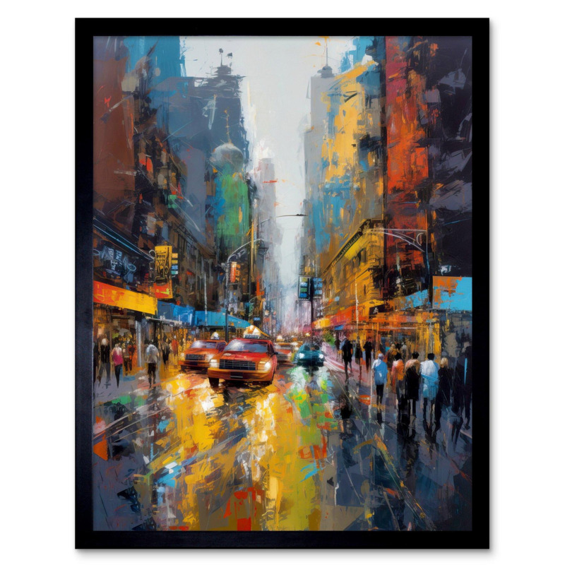 New York City Street Taxi Traffic Modern Cityscape Art Print Framed