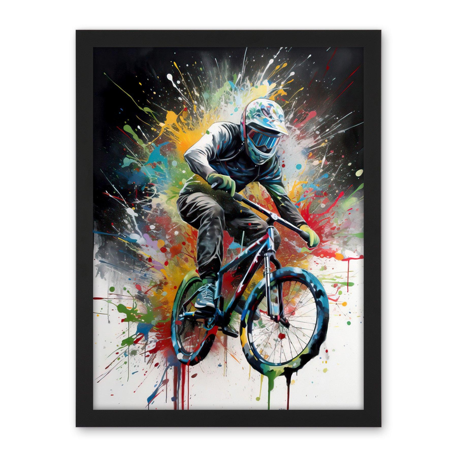 Mountain Biking Extreme Sport Paint Splat Portrait Large Framed Wall