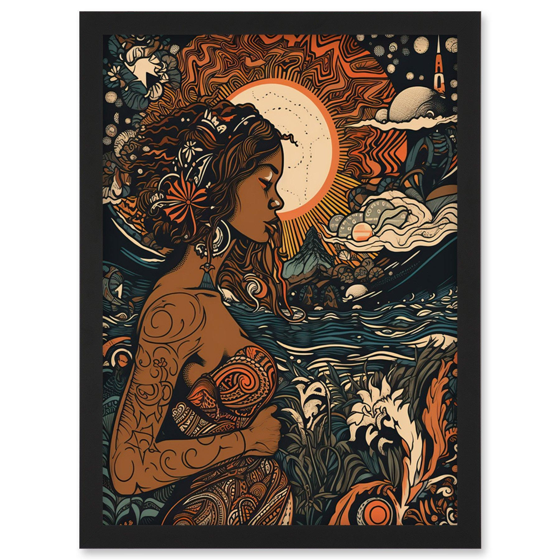 Gaia Mother Nature Modern Art Nouveau Folk Art Artwork Framed Wall Art