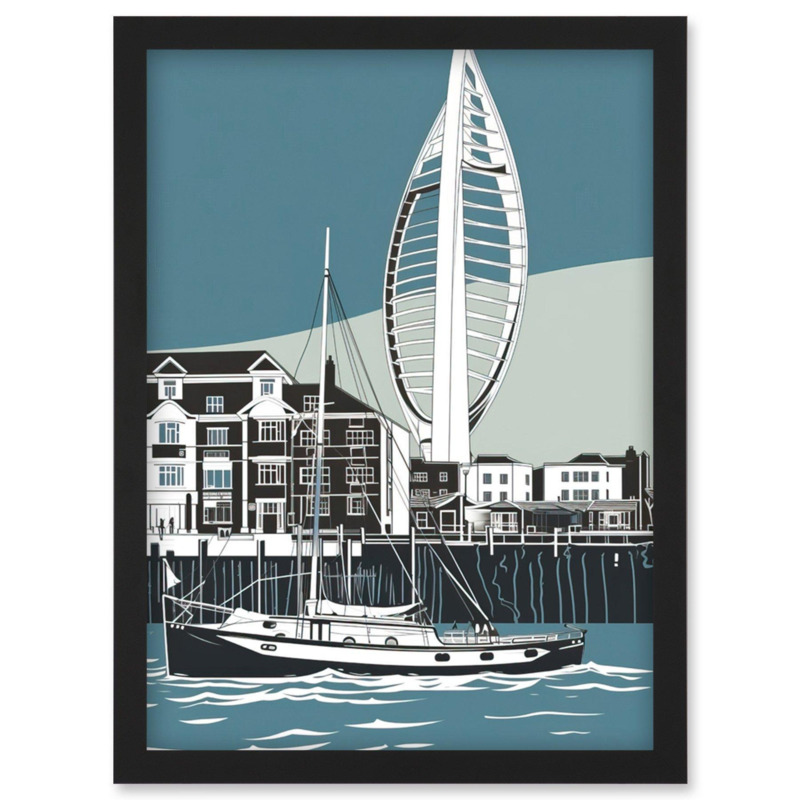 Portsmouth Historic Dockyard with Spinnaker Tower Artwork Framed Wall Art Print A4 by Debenhams