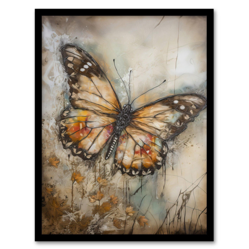 Butterfly Dawn Vintage Aesthetic Painting Calm Golden Grunge Art Print