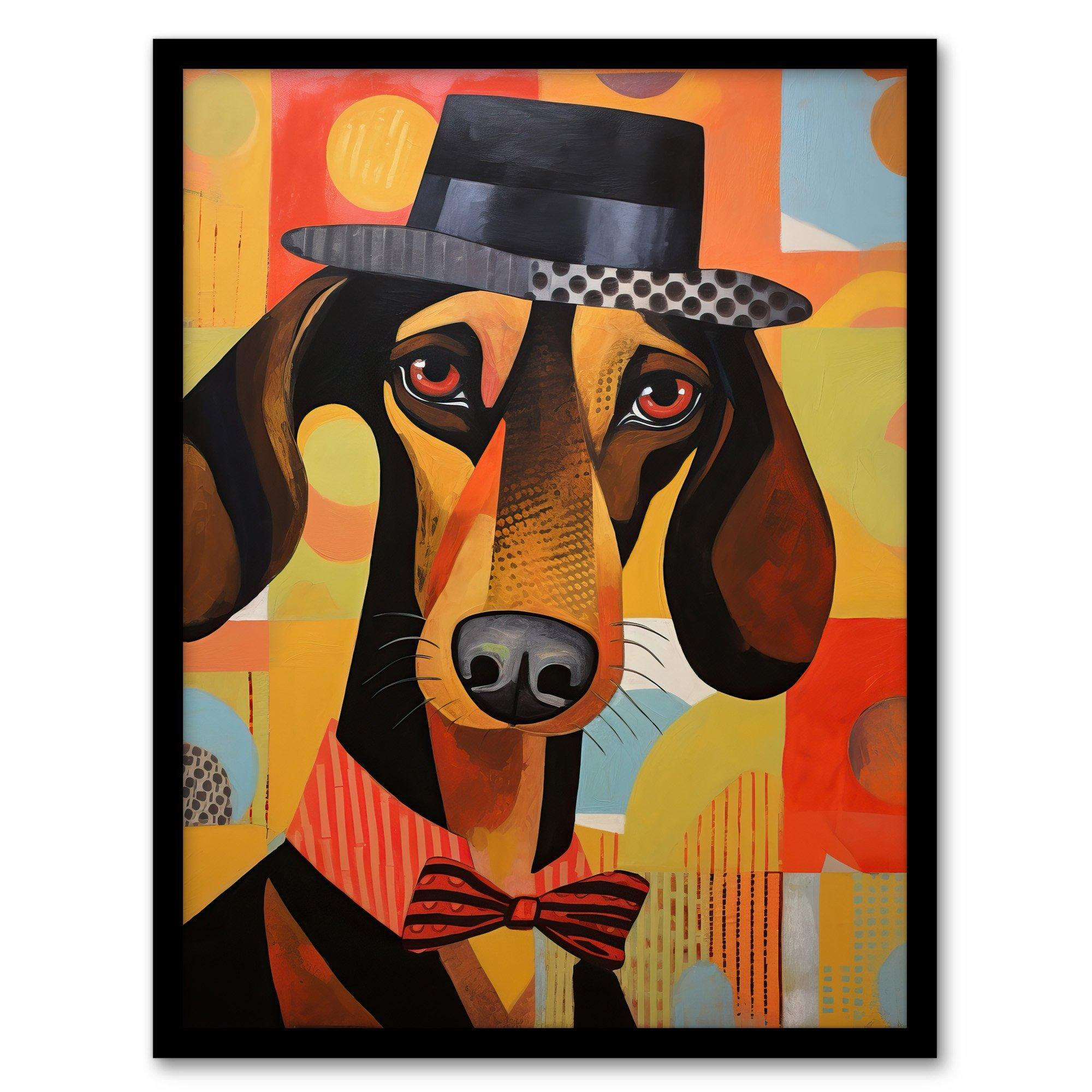 The Hound In The Hat Dressed Dachshund Bow Tie Art Deco Sausage Dog Art