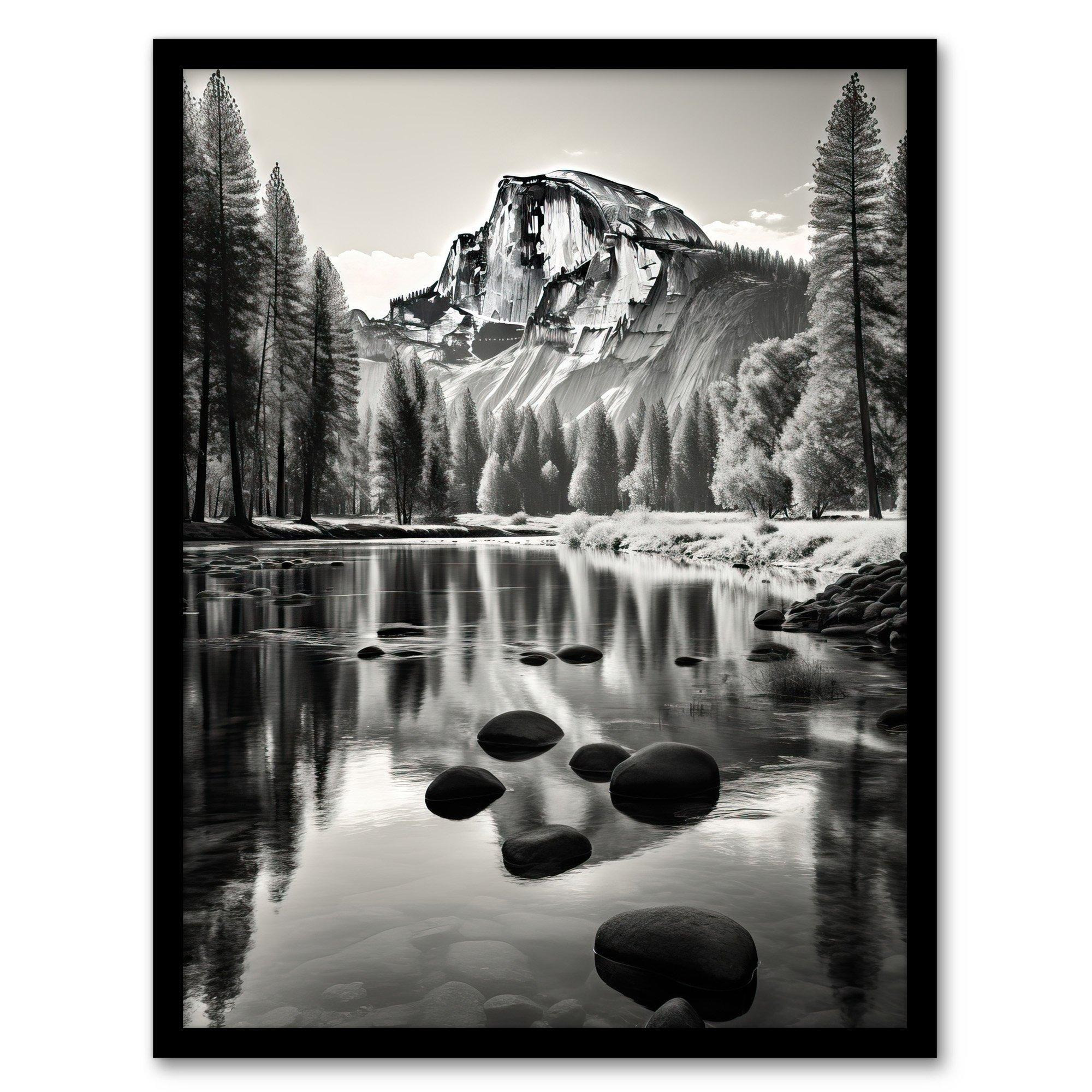 Majestic Yosemite Valley Iconic Half Dome Black And White Photo